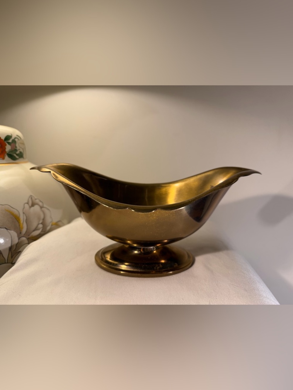 Vintage Brass Pedestal Gravy Boat Sauce Server Mid Century Footed Dish